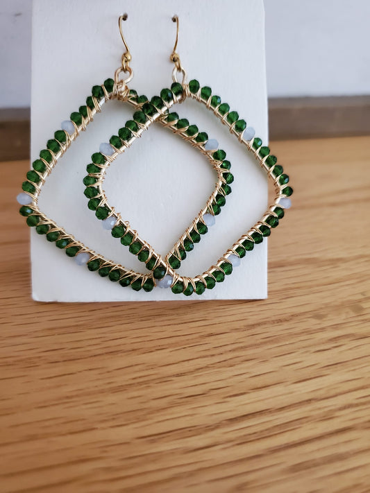 .SUMAK Earrings - Large Green with Gold accent