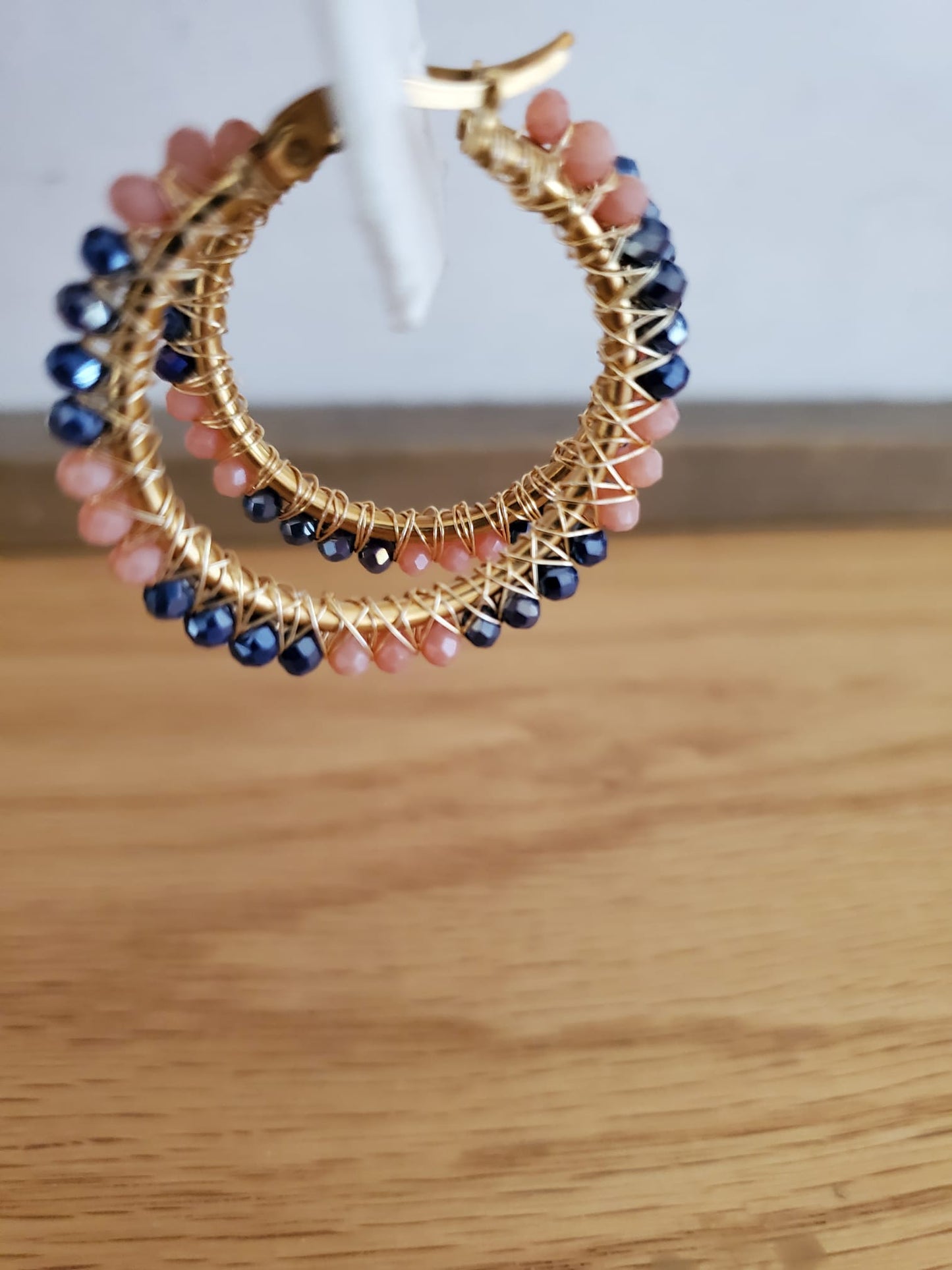 .SUMAK Earrings - Large Hoop Dark Blue with Pale Pink