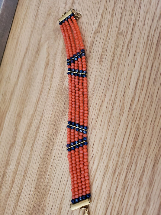 .SUMAK Bracelet - 5 Strand in Dark Coral with Dark Blue Accents