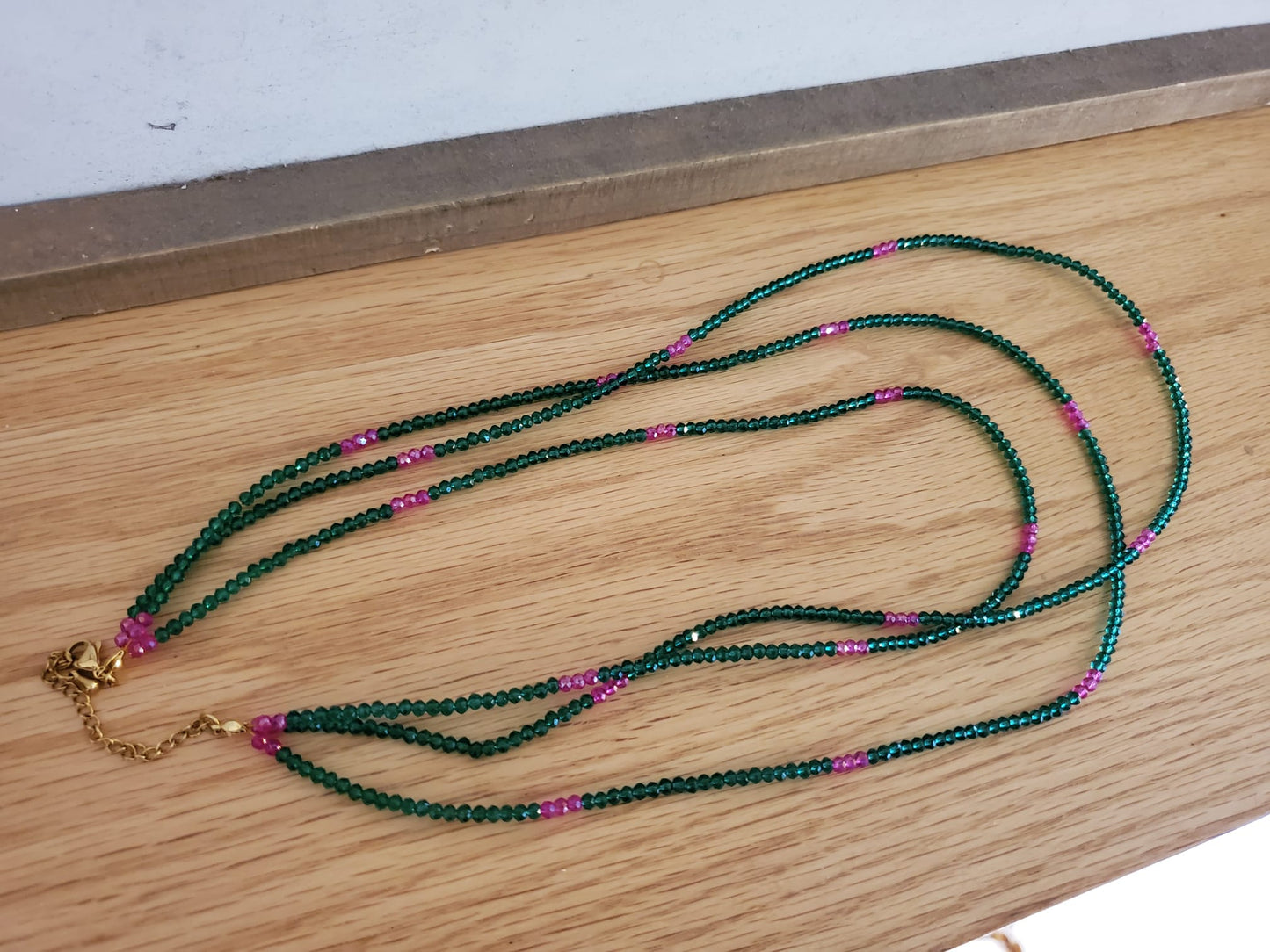 .SUMAK Necklace - 3 Strand Dark Green with Purple Accent Beads