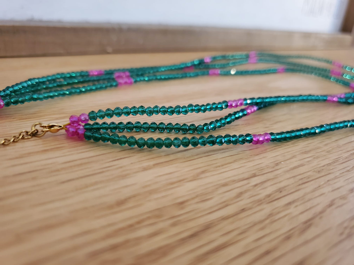 .SUMAK Necklace - 3 Strand Dark Green with Purple Accent Beads