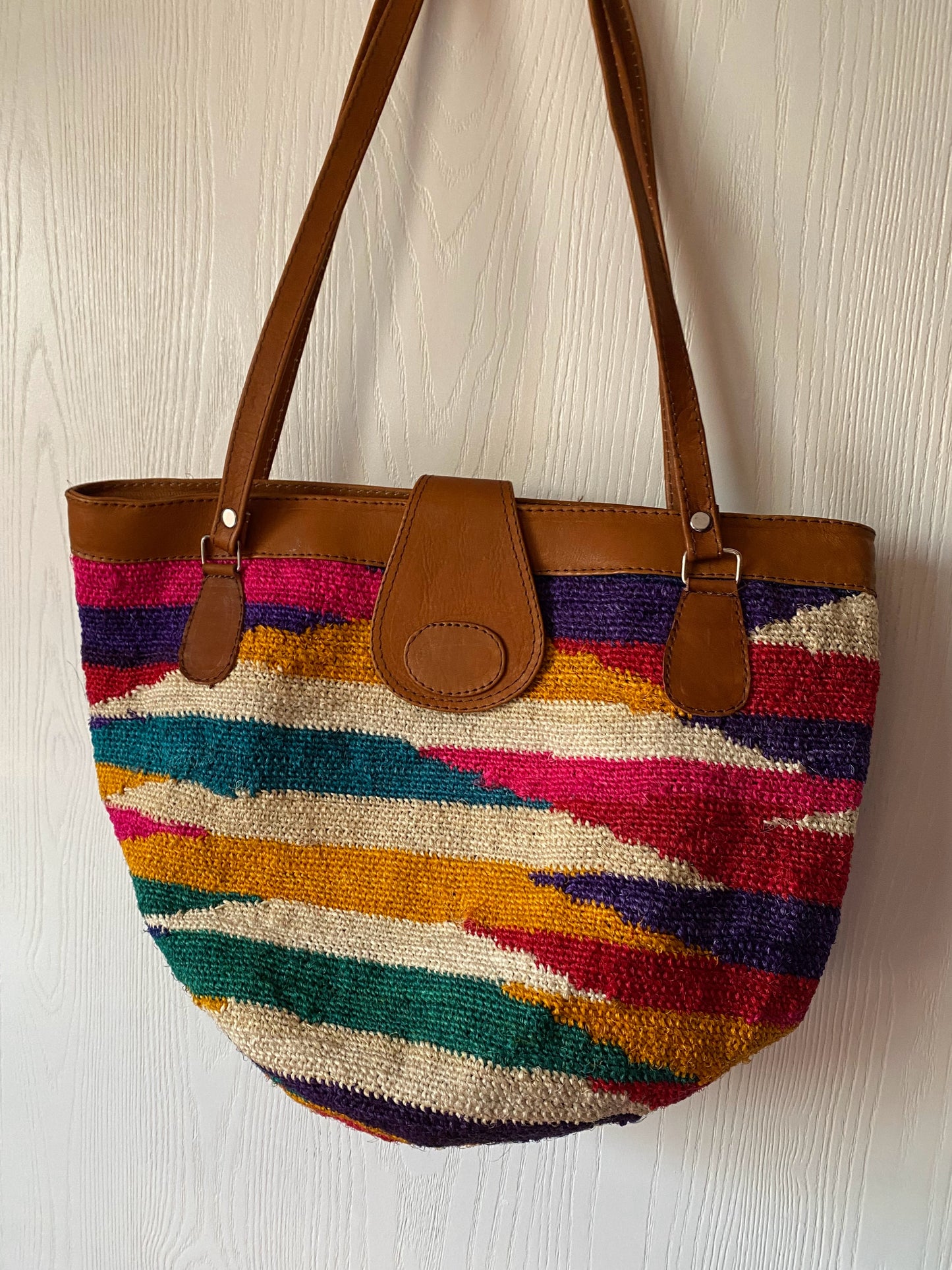 .Handbag - Multicolored with Leather Straps