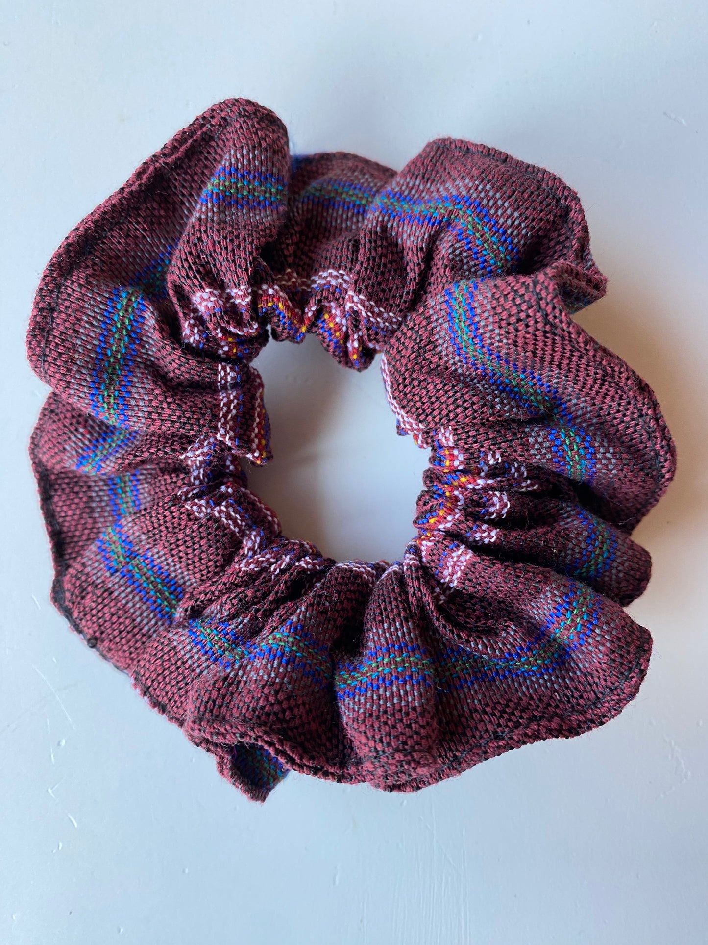 Ecuadorian Cloth Hair Scrunchie -Maroon/Blue