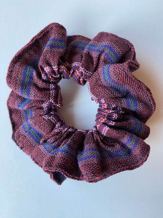 Ecuadorian Cloth Hair Scrunchie -Maroon/Blue