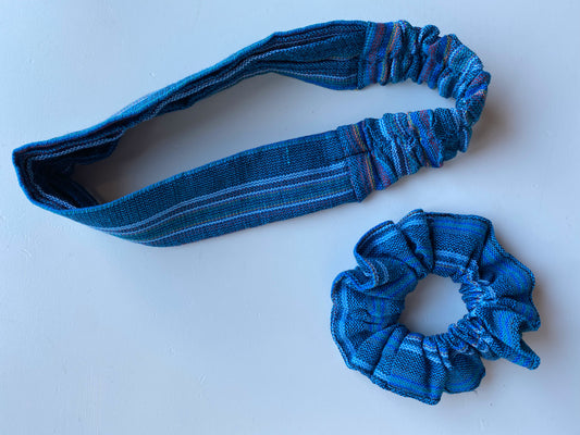 Ecuadorian Cloth Headband and Scrunchie - Blue