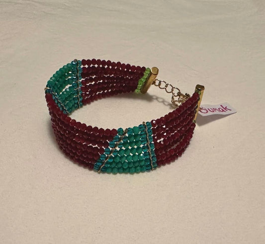 .SUMAK Bracelet - Deep Red/Wine with Green and Deep Green Triangle