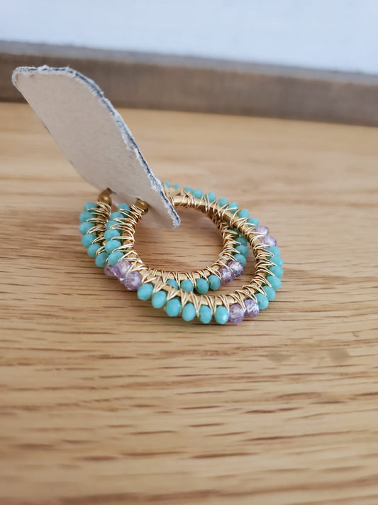 .SUMAK Earrings - Medium Hoop Turquoise & Lavendar