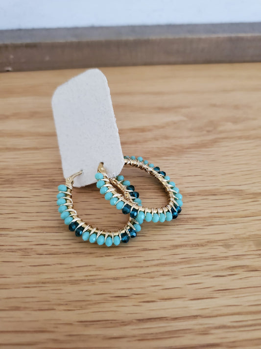 .SUMAK Earrings - Medium Hoop Turquoise with Dark Blue Accent Beads