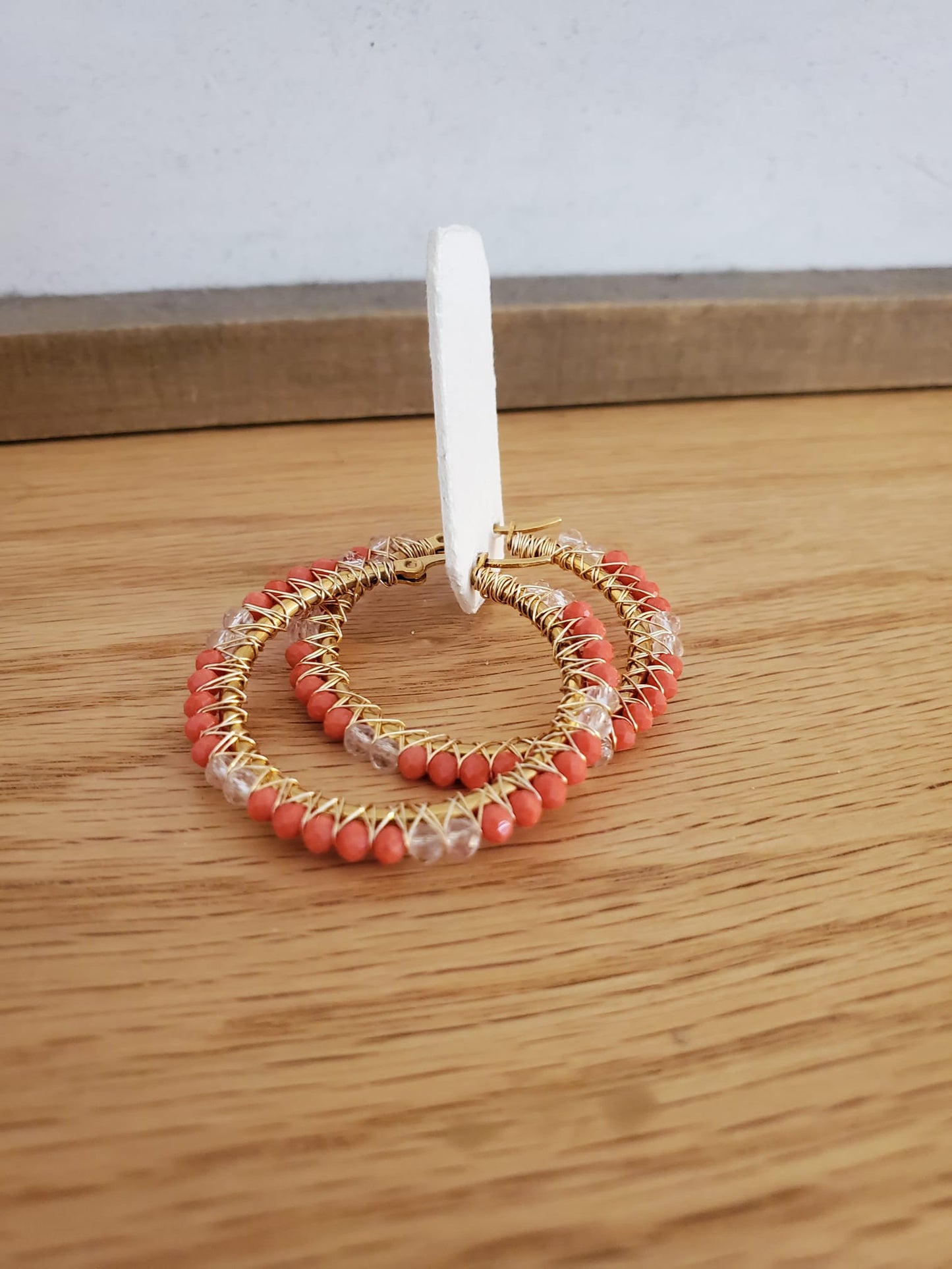 .SUMAK Earrings - Large Hoop Coral with White Accent Beads