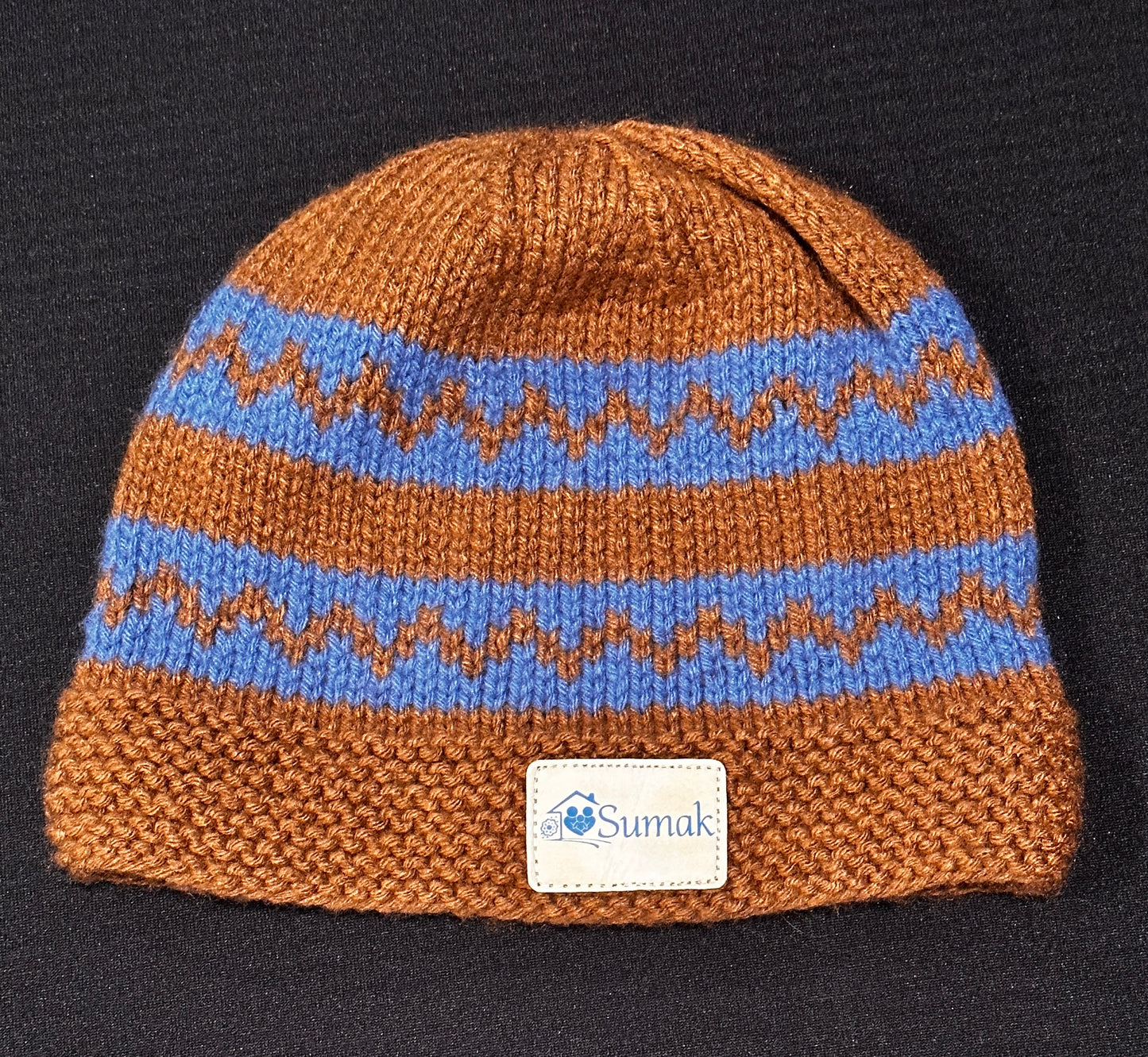 Brown and Blue Stocking Hat with Sumak Logo