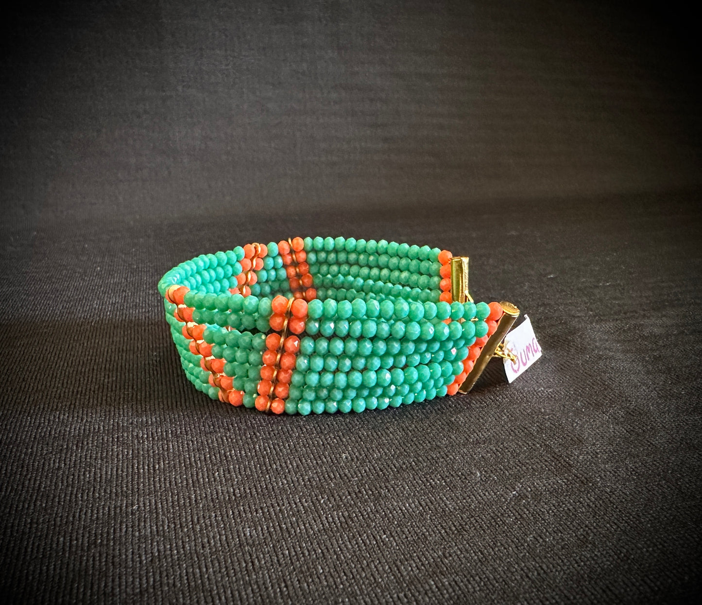 Turquoise and Orange 7-strand SUMAK Bracelet