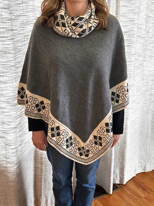 Poncho:Grey, black and White